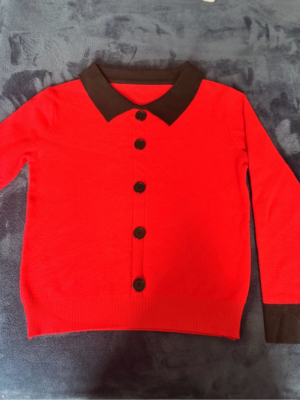 Classic Red Button-Front Sweater with Black Collar